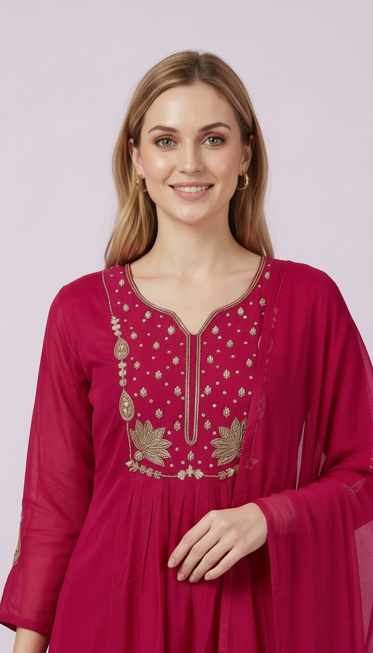 Ethnic Stylish Neck Embroidery Stitched Frock Suit - 1007-L / HC002523 view 5