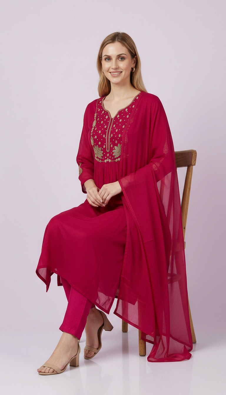 Ethnic Stylish Neck Embroidery Stitched Frock Suit - 1007-L / HC002523 view 6