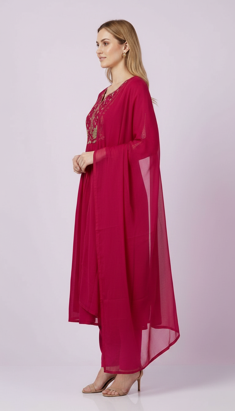 Ethnic Stylish Neck Embroidery Stitched Frock Suit - 1007-L / HC002523 view 2