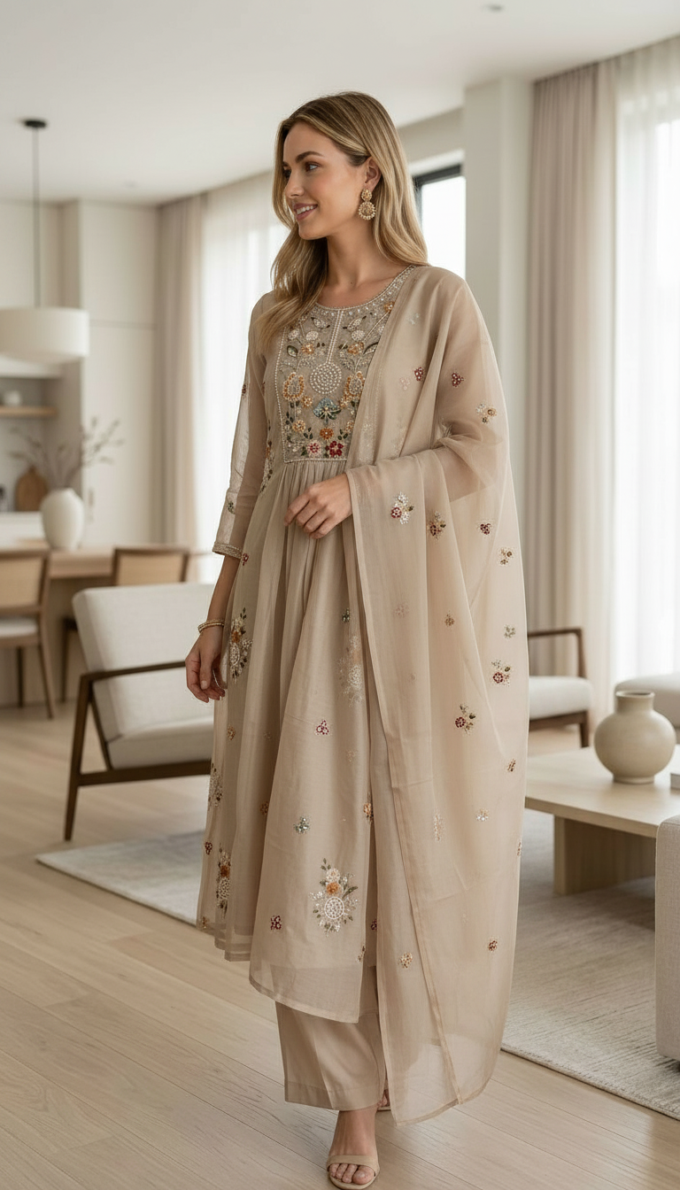 Designer Embroidered Mal Chanderi Stitched Frock Suit - 1016 L / HC002521 view 2