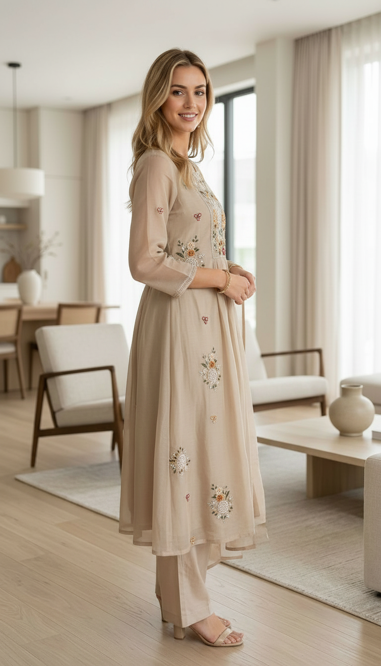 Designer Embroidered Mal Chanderi Stitched Frock Suit - 1016 L / HC002521 view 3