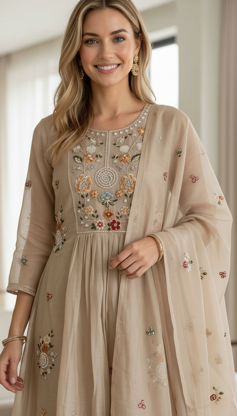 Designer Embroidered Mal Chanderi Stitched Frock Suit - 1016 L / HC002521 view 4