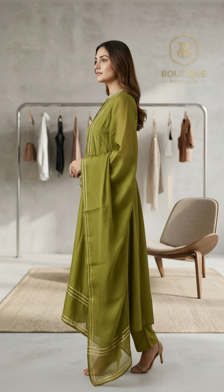 Elegant Neck Embroidery Ethnic Stitched Frock Suit - 1055 L / HC002511u view 2