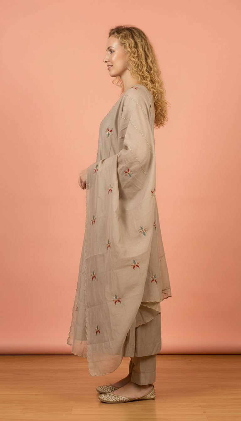 Embroidered Ethnic Stylish Stitched Frock Suit - Cream L / HC002524 view 3