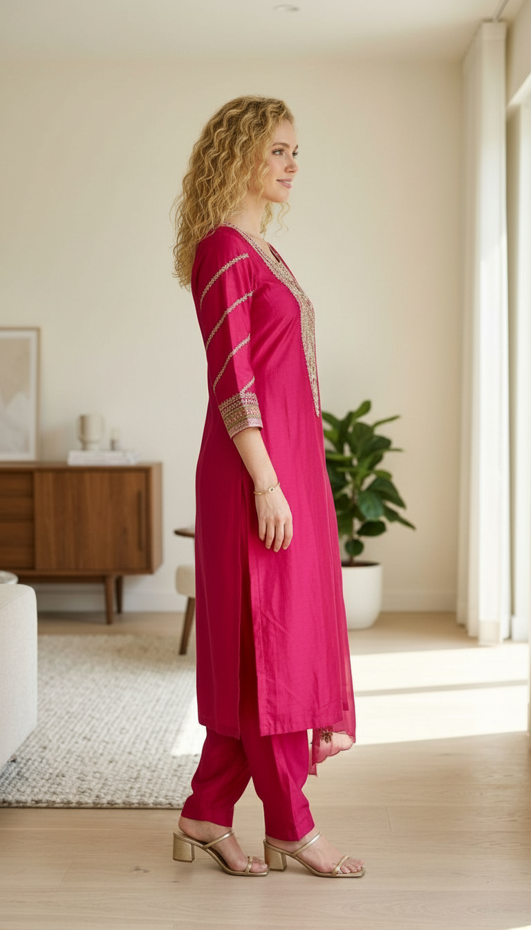 Embroidered Ethnic Designer Mal Chanderi Fabric Stitched Frock Suit - Rani XXL / HC002526 view 5
