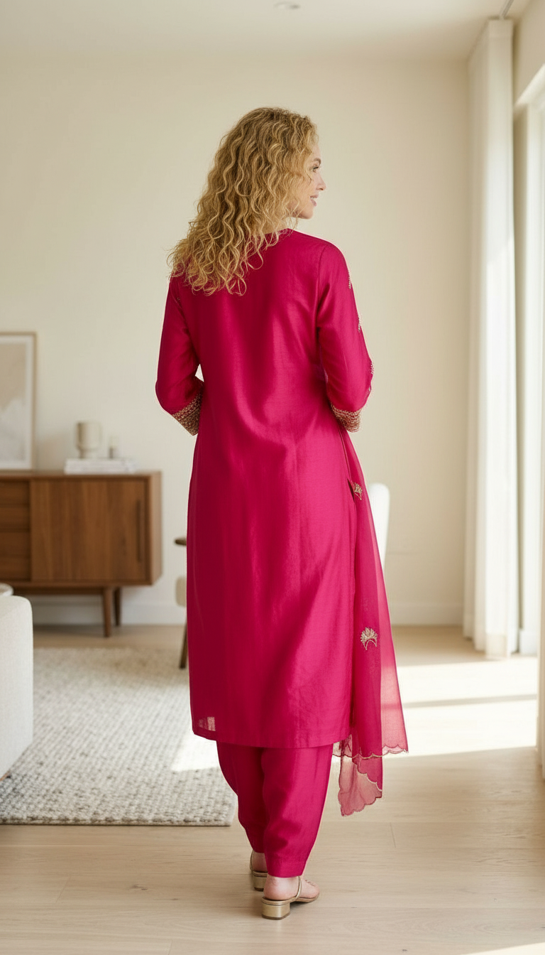 Embroidered Ethnic Designer Mal Chanderi Fabric Stitched Frock Suit - Rani XXL / HC002526 view 6
