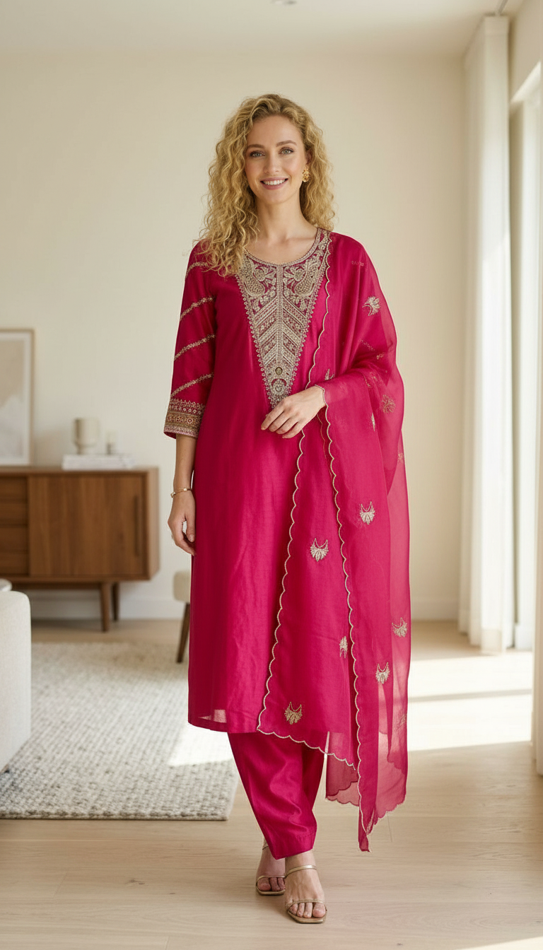 Embroidered Ethnic Designer Mal Chanderi Fabric Stitched Frock Suit - Rani XXL / HC002526 view 3