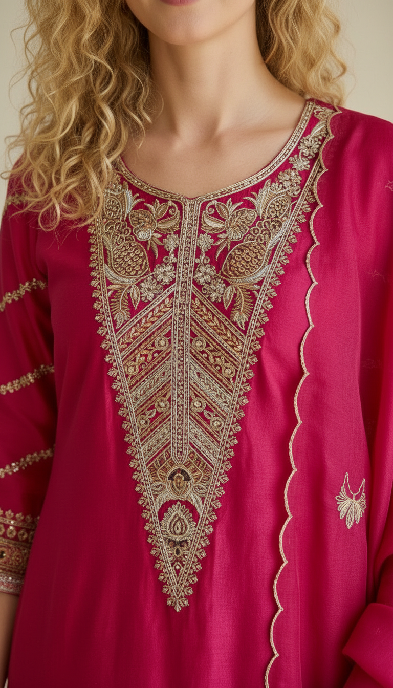 Embroidered Ethnic Designer Mal Chanderi Fabric Stitched Frock Suit - Rani XXL / HC002526 view 4