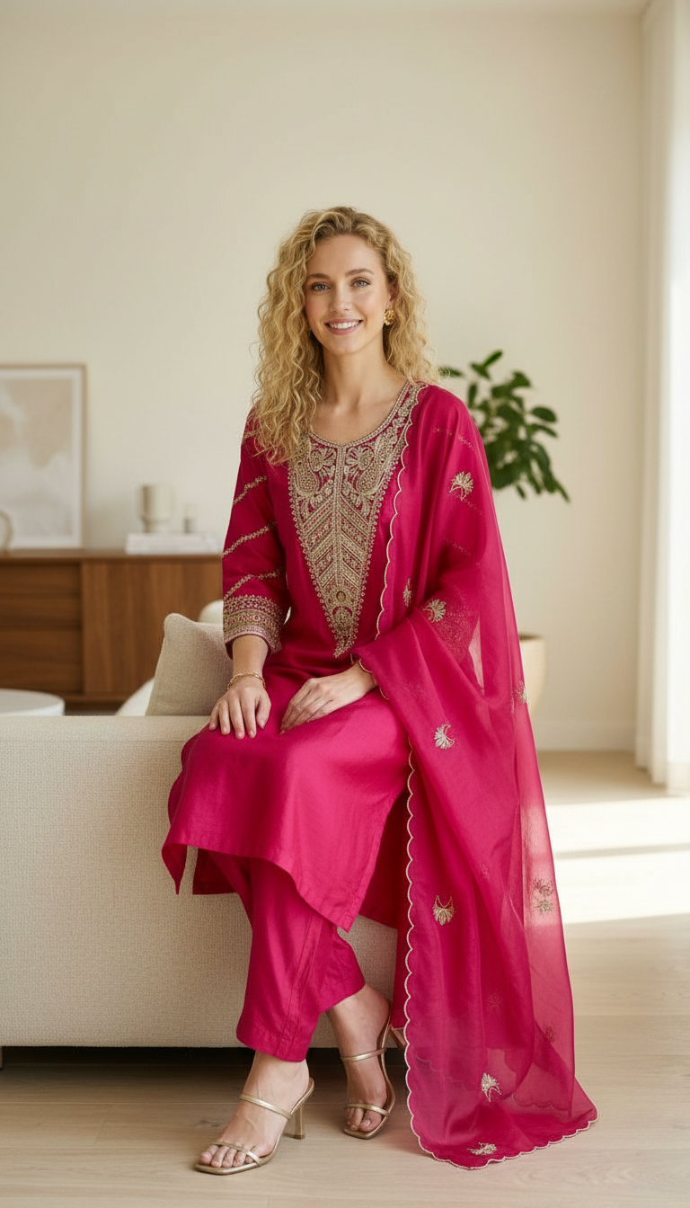 Embroidered Ethnic Designer Mal Chanderi Fabric Stitched Frock Suit - Rani XXL / HC002526 view 7
