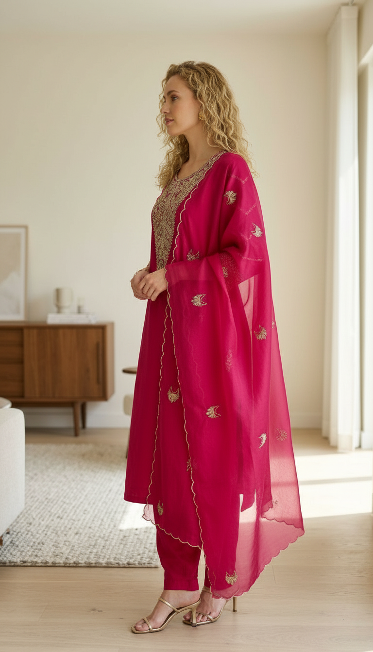 Embroidered Ethnic Designer Mal Chanderi Fabric Stitched Frock Suit - Rani XXL / HC002526 view 2