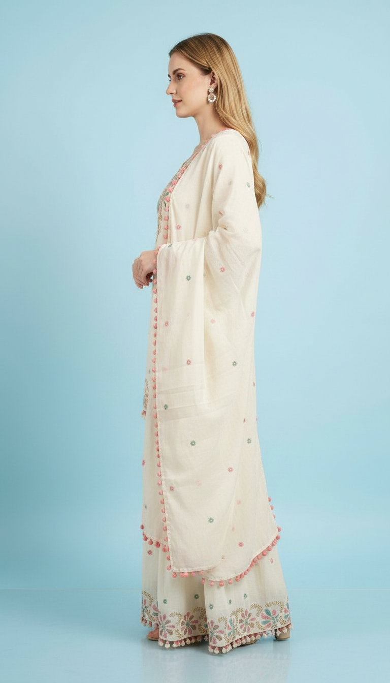 Pure Mal Cotton Embroidered Stitched Sharara Suit - 1060 L / HC002516 view 3