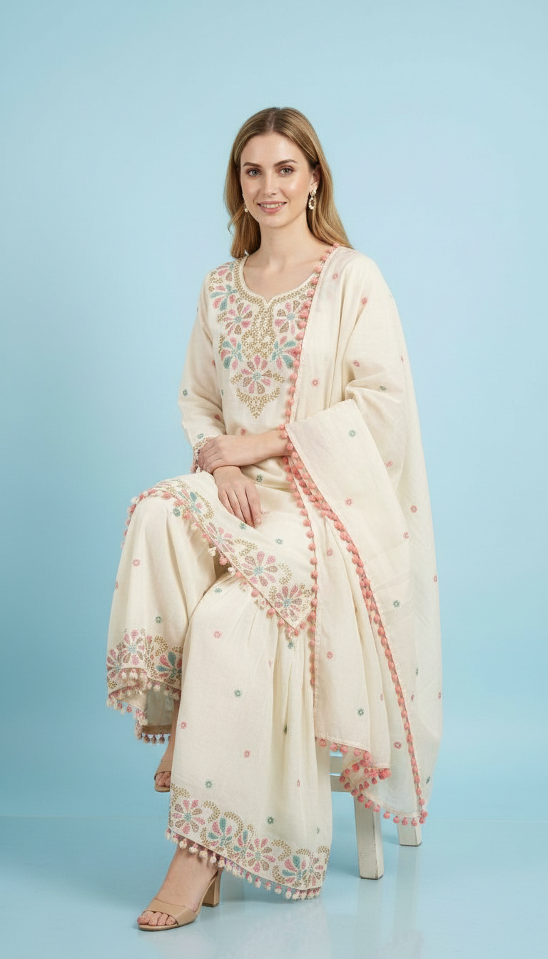 Pure Mal Cotton Embroidered Stitched Sharara Suit - 1060 L / HC002516 view 7