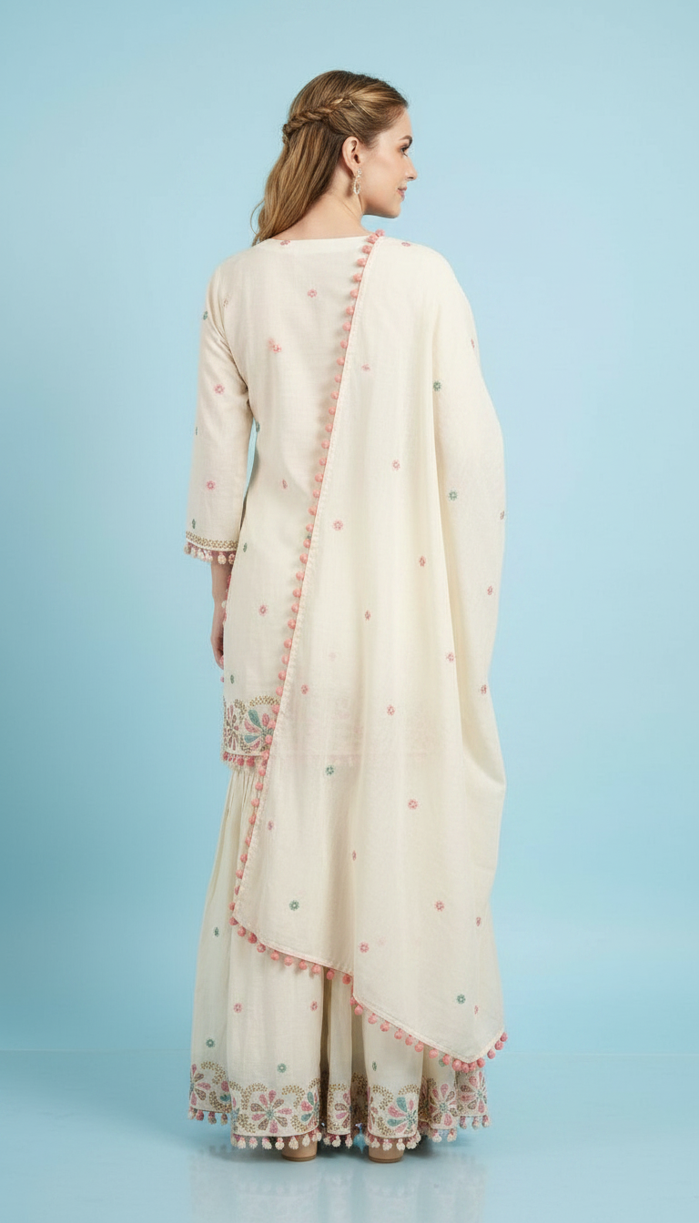 Pure Mal Cotton Embroidered Stitched Sharara Suit - 1060 L / HC002516 view 5