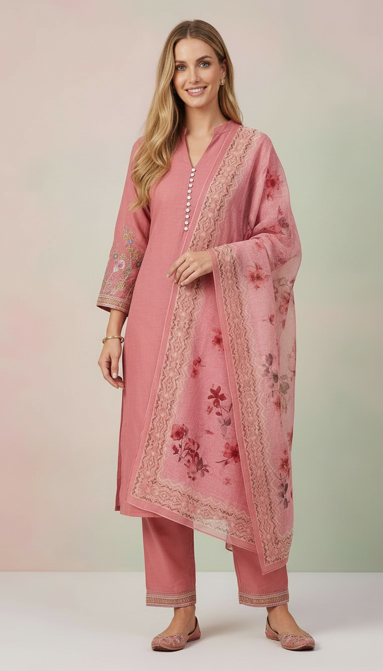 Stylish Embroidered Pure Cotton Stitched Suit - 1086 L / HC002514 view 3