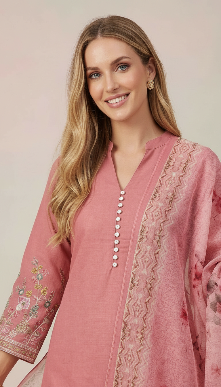 Stylish Embroidered Pure Cotton Stitched Suit - 1086 L / HC002514 view 6