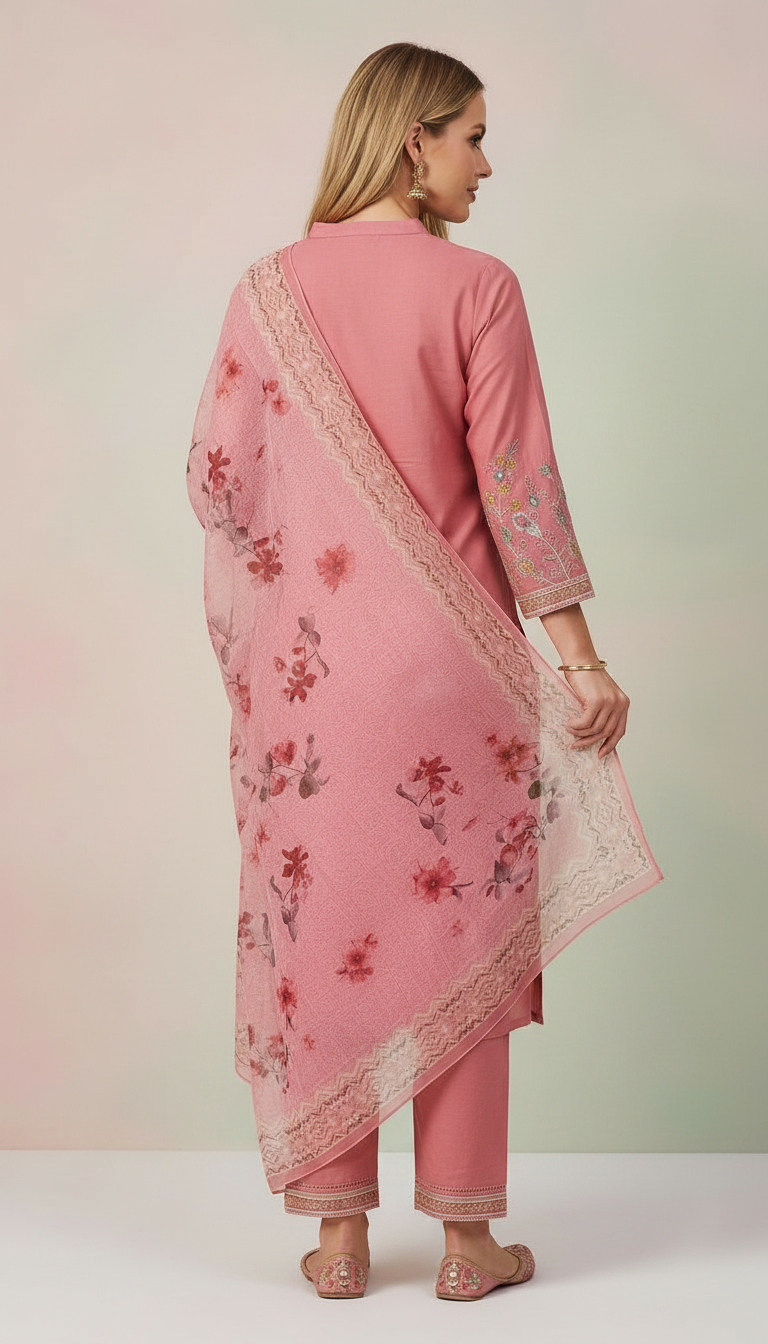 Stylish Embroidered Pure Cotton Stitched Suit - 1086 L / HC002514 view 5