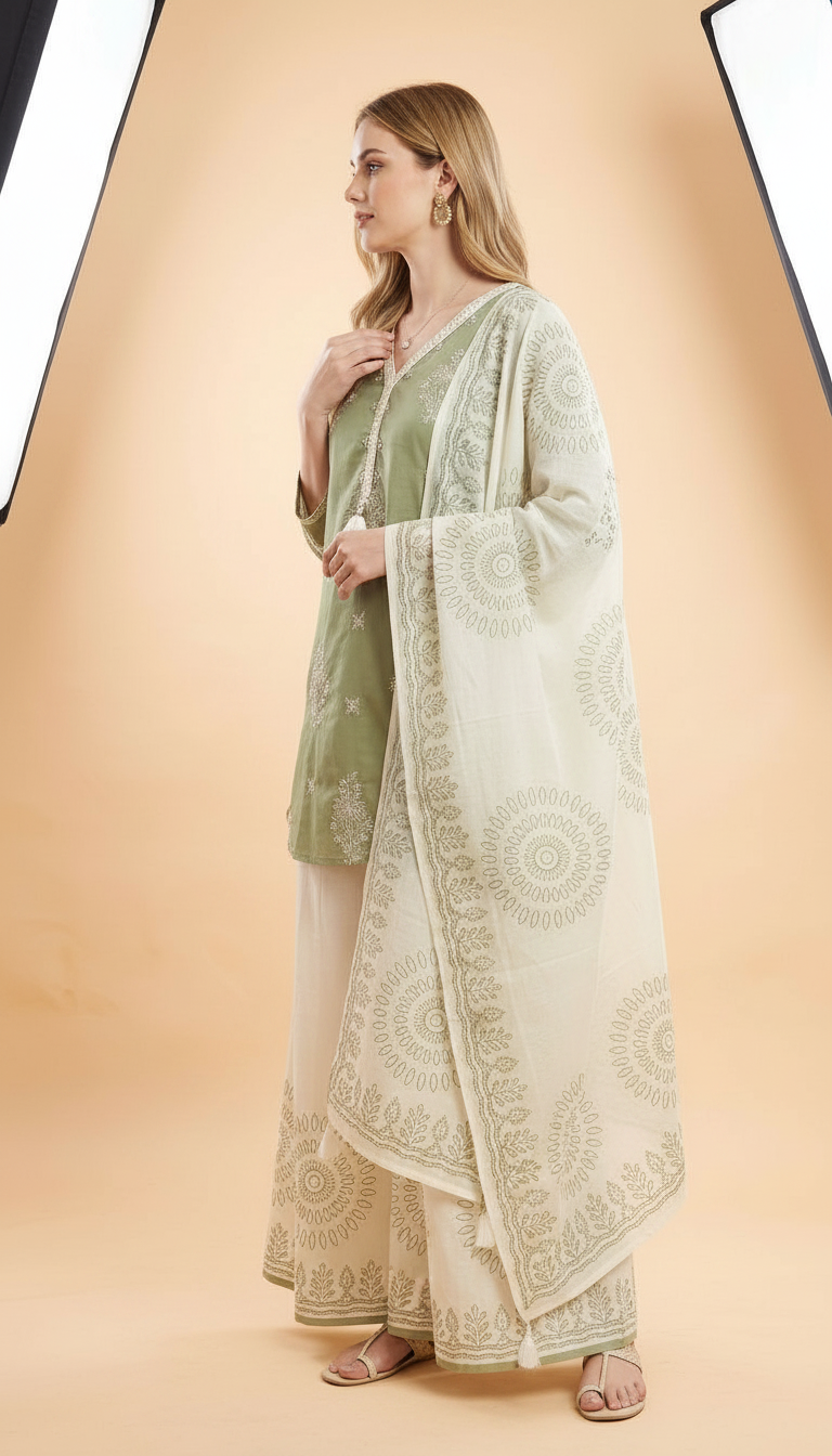 Stylish Embroidered Work With Printed Flapper Suit -1419- L / HC002510 view 2