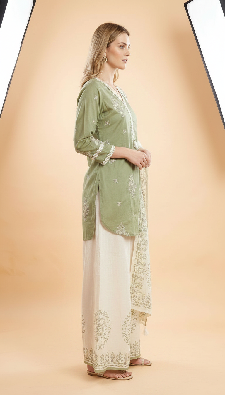 Stylish Embroidered Work With Printed Flapper Suit -1419- L / HC002510 view 4