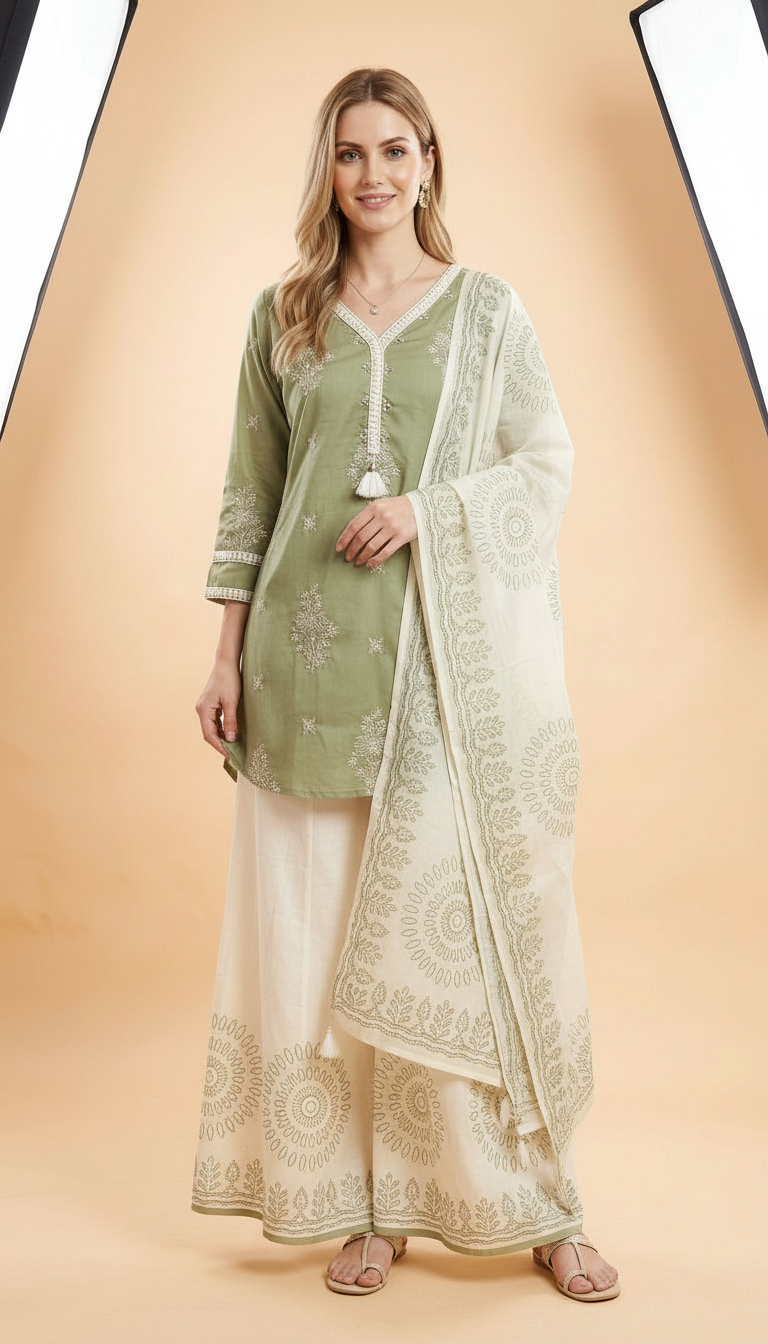Stylish Embroidered Work With Printed Flapper Suit -1419- L / HC002510 view 3