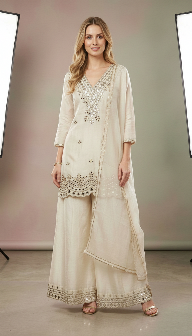 Heavy Mirrror Embroidered Shimmer Stitched Flapper Suit - 1374 L / HC002517 view 3
