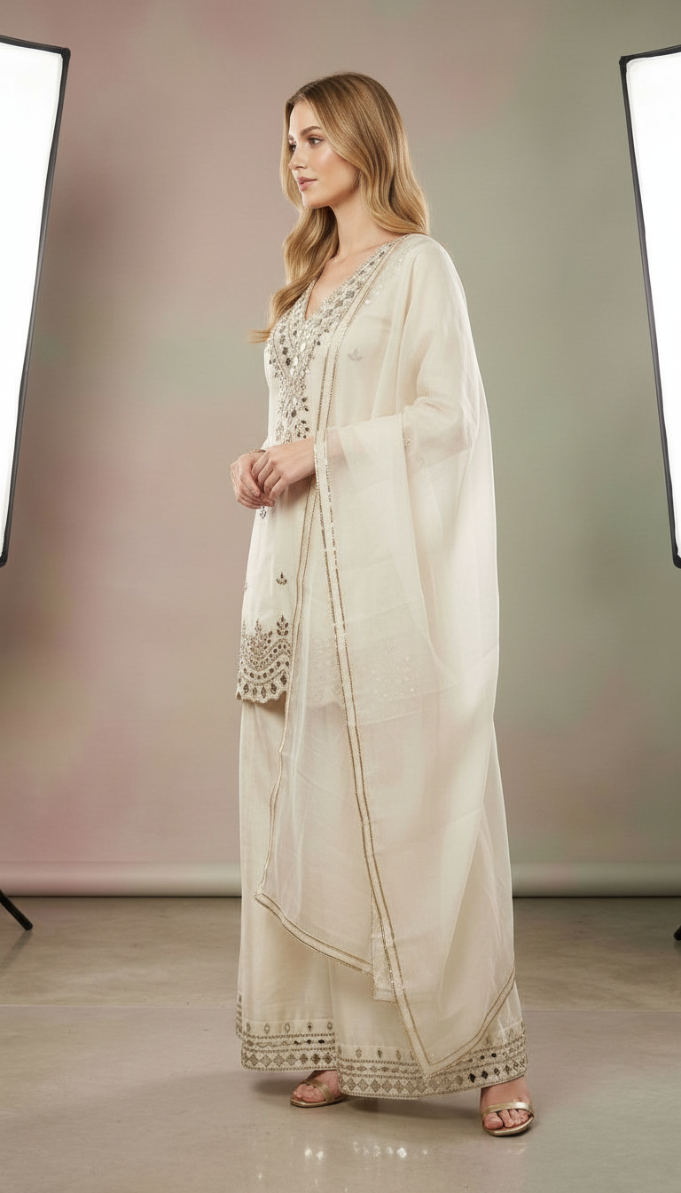 Heavy Mirrror Embroidered Shimmer Stitched Flapper Suit - 1374 L / HC002517 view 2