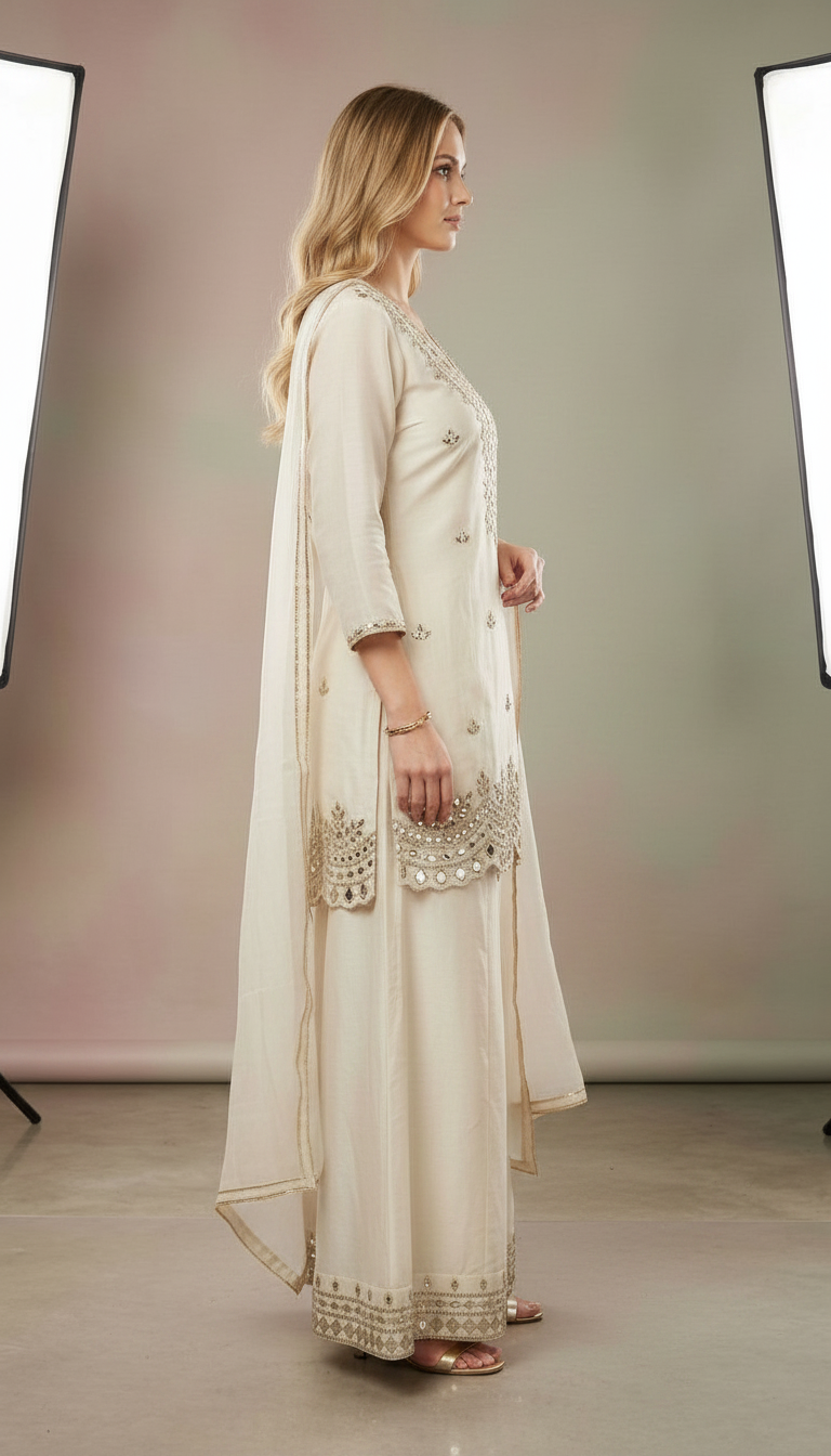 Heavy Mirrror Embroidered Shimmer Stitched Flapper Suit - 1374 L / HC002517 view 4