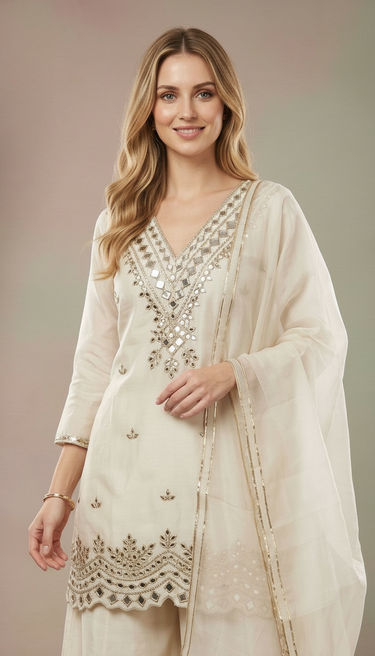 Heavy Mirrror Embroidered Shimmer Stitched Flapper Suit - 1374 L / HC002517 view 5