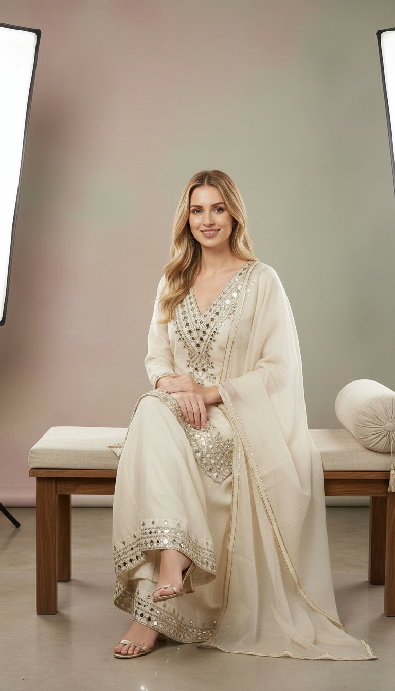 Heavy Mirrror Embroidered Shimmer Stitched Flapper Suit - 1374 L / HC002517 view 6