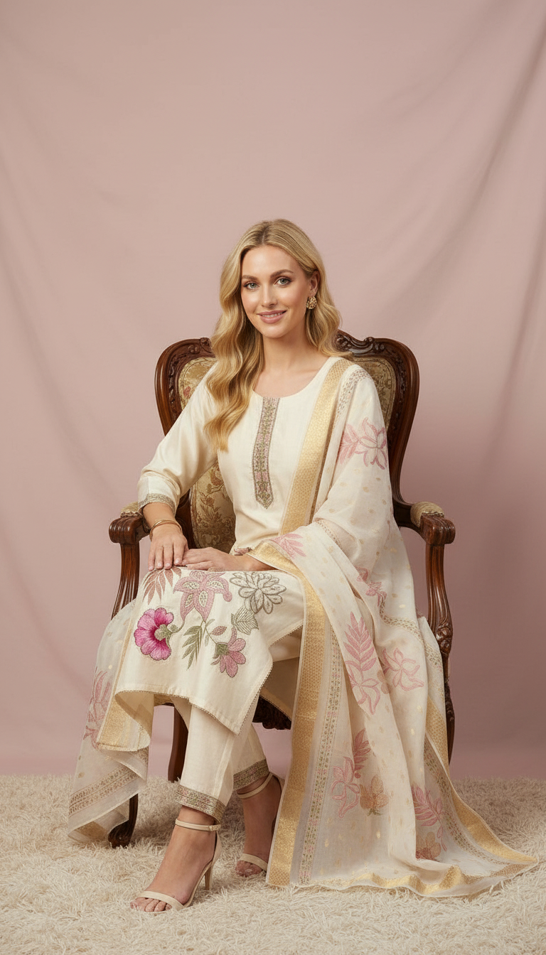 Elegant Embroidered Ethnic Mal Chanderi Stitched Suit - A08804 M / HC002530 view 6