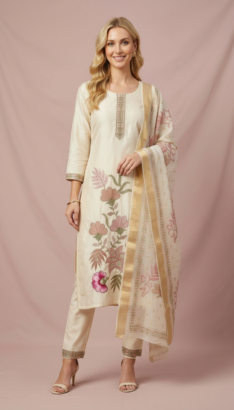 Elegant Embroidered Ethnic Mal Chanderi Stitched Suit - A08804 M / HC002530 view 4