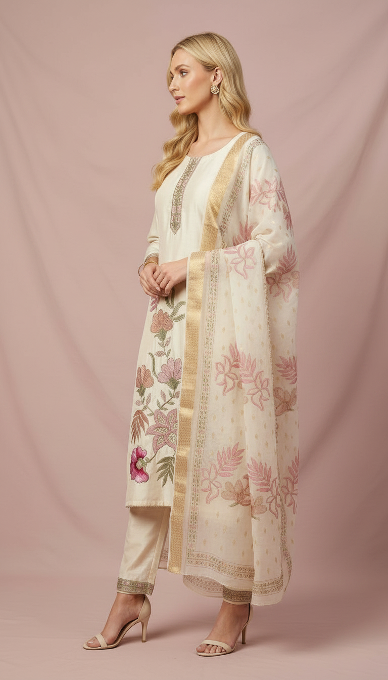 Elegant Embroidered Ethnic Mal Chanderi Stitched Suit - A08804 M / HC002530 view 2