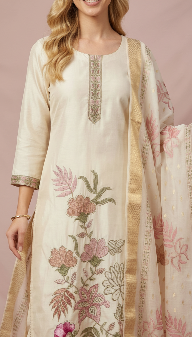 Elegant Embroidered Ethnic Mal Chanderi Stitched Suit - A08804 M / HC002530 view 5