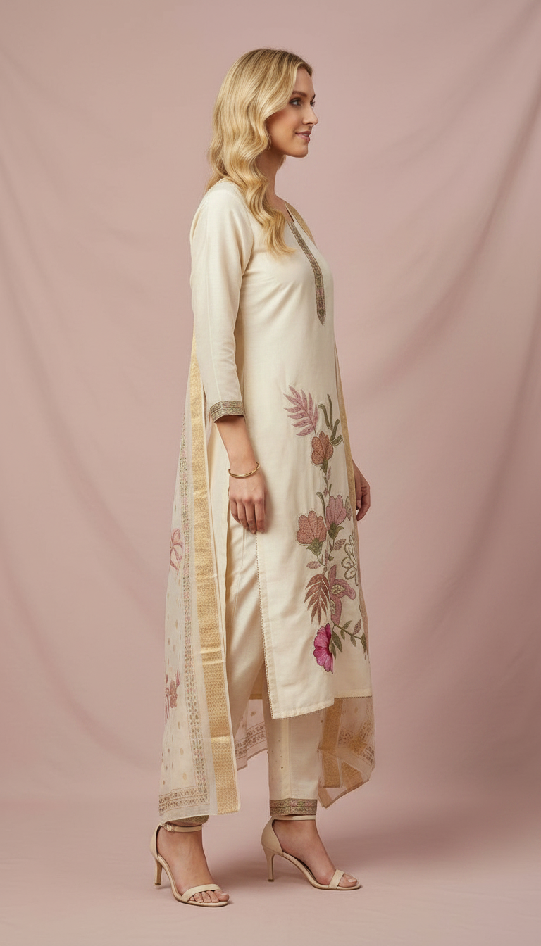 Elegant Embroidered Ethnic Mal Chanderi Stitched Suit - A08804 M / HC002530 view 3