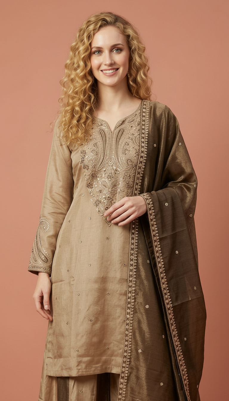 Embroidered Gilater Shimmer Silk Stitched Flapper Suit - 2644 LA / SD00133 view 5