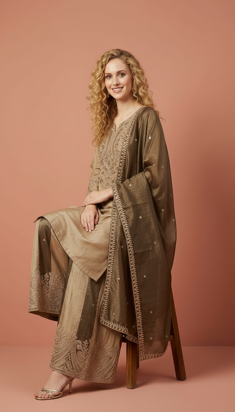 Embroidered Gilater Shimmer Silk Stitched Flapper Suit - 2644 LA / SD00133 view 6