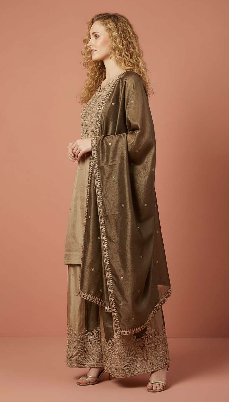 Embroidered Gilater Shimmer Silk Stitched Flapper Suit - 2644 LA / SD00133 view 2