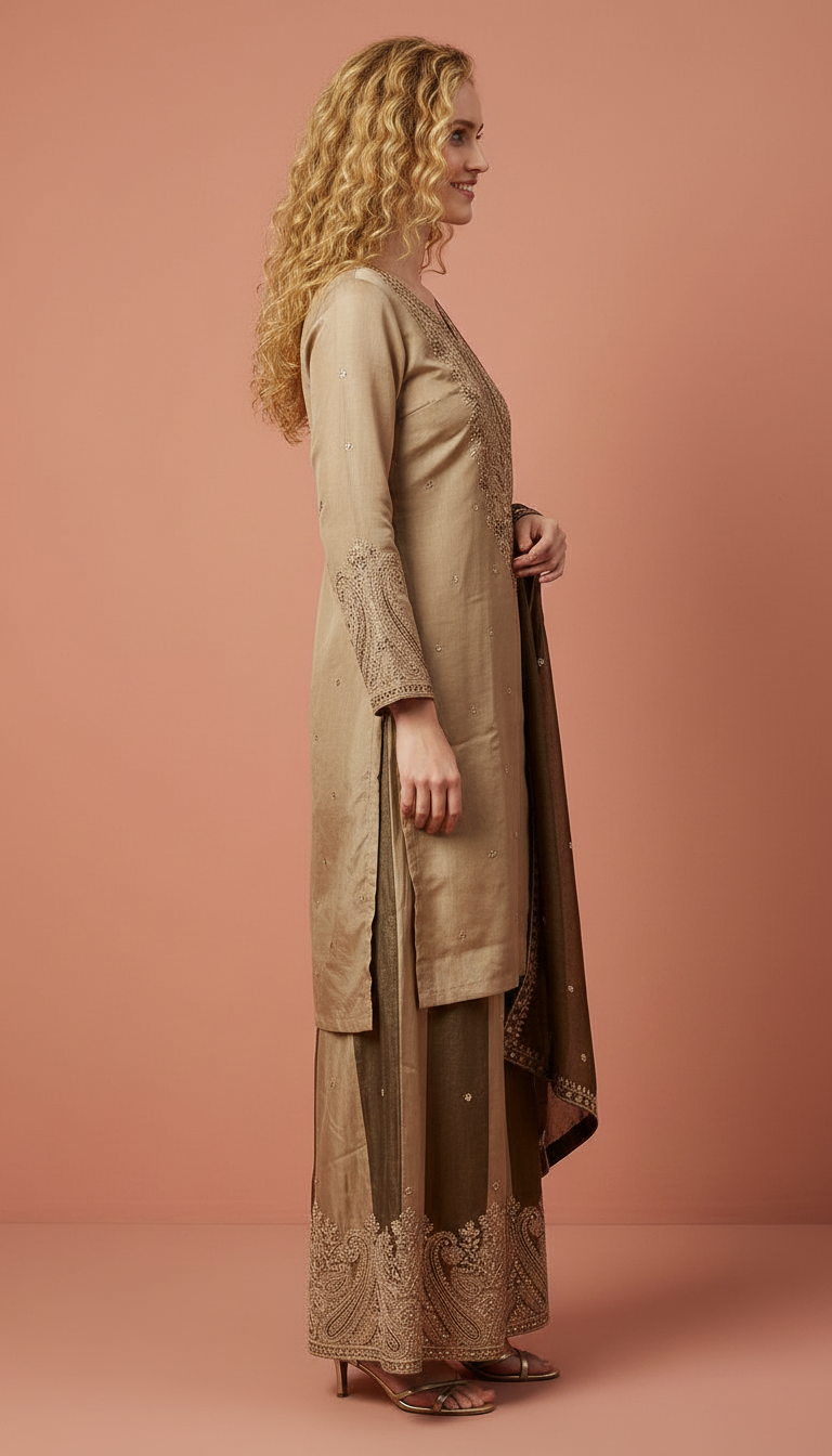 Embroidered Gilater Shimmer Silk Stitched Flapper Suit - 2644 LA / SD00133 view 3