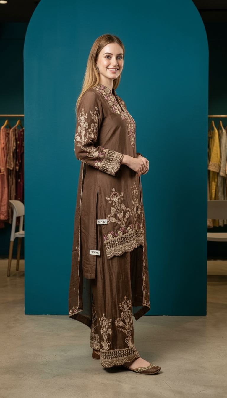 Heavy Embroidered Pure Chinon Silk Stitched Flapper Suit - MT 3949 S / SD00180 view 3