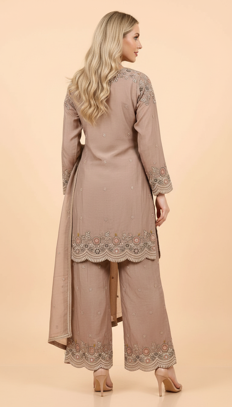Stylish Embroidered Chinon Flapper Stitched Suit - Golden XXL / SD00179 view 4