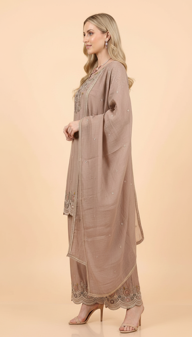 Stylish Embroidered Chinon Flapper Stitched Suit - Golden XXL / SD00179 view 2