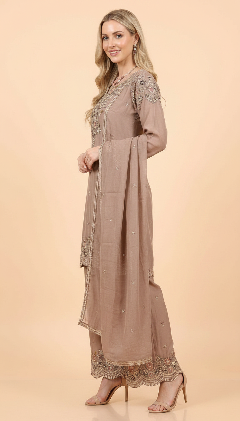 Stylish Embroidered Chinon Flapper Stitched Suit - Golden XXL / SD00179 view 3