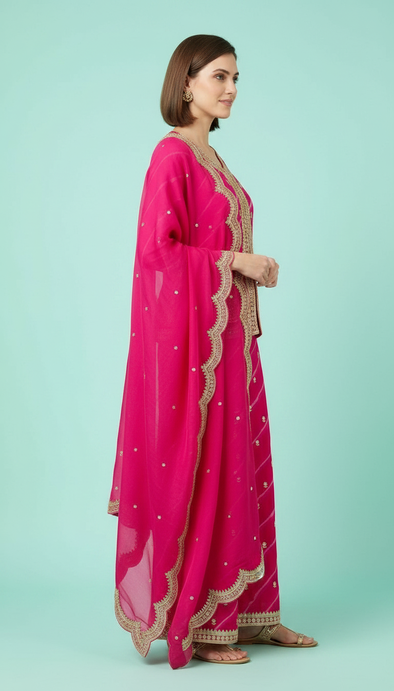 Elegant Aur Stylish Embroidered Work Flapper Stitched Suit - 3889 M / HC002007 view 3