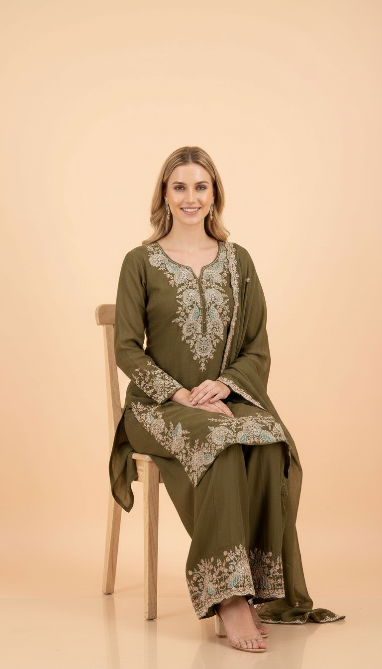 Fancy Embroidered Work Party Wear Stitched Flapper Suit 3564 L / HC002120 view 7