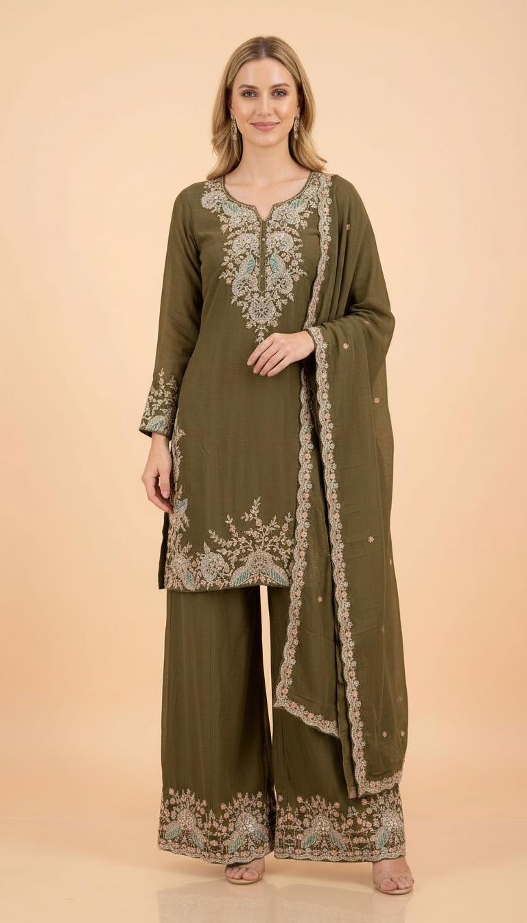 Fancy Embroidered Work Party Wear Stitched Flapper Suit 3564 L / HC002120 view 3