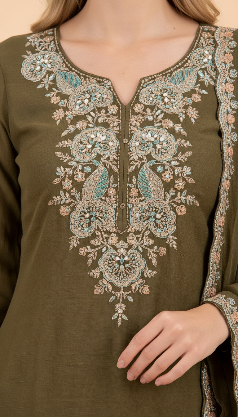 Fancy Embroidered Work Party Wear Stitched Flapper Suit 3564 L / HC002120 view 6