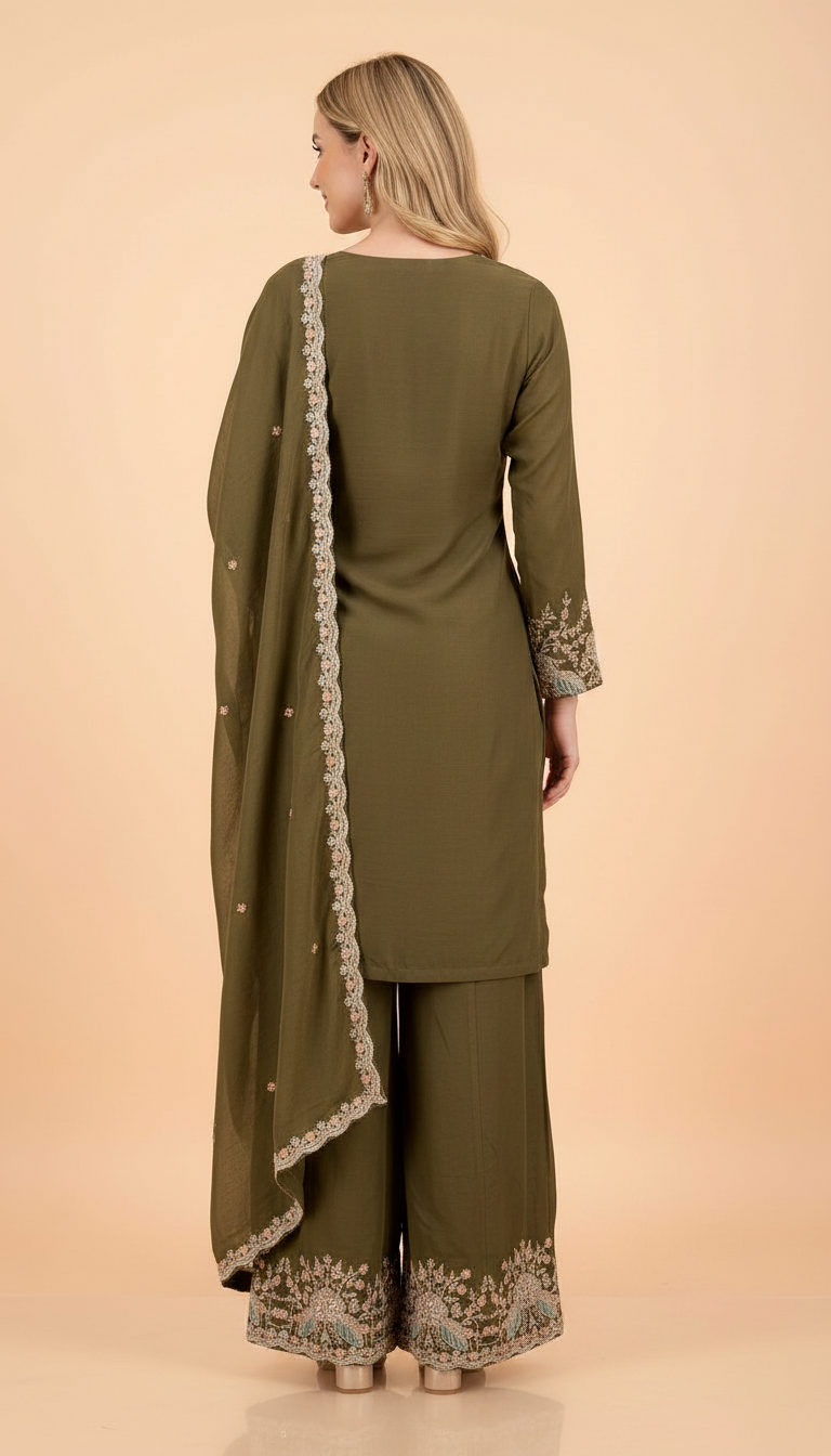 Fancy Embroidered Work Party Wear Stitched Flapper Suit 3564 L / HC002120 view 5