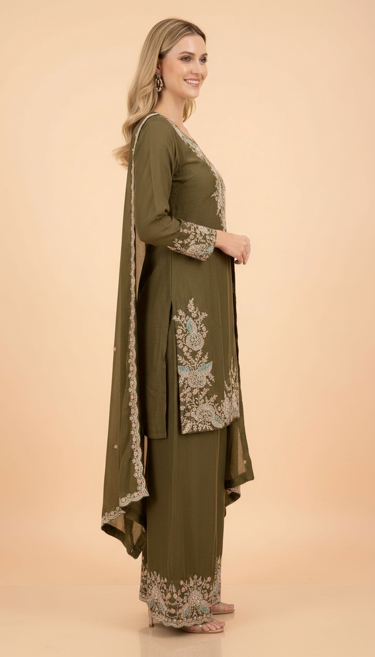 Fancy Embroidered Work Party Wear Stitched Flapper Suit 3564 L / HC002120 view 4