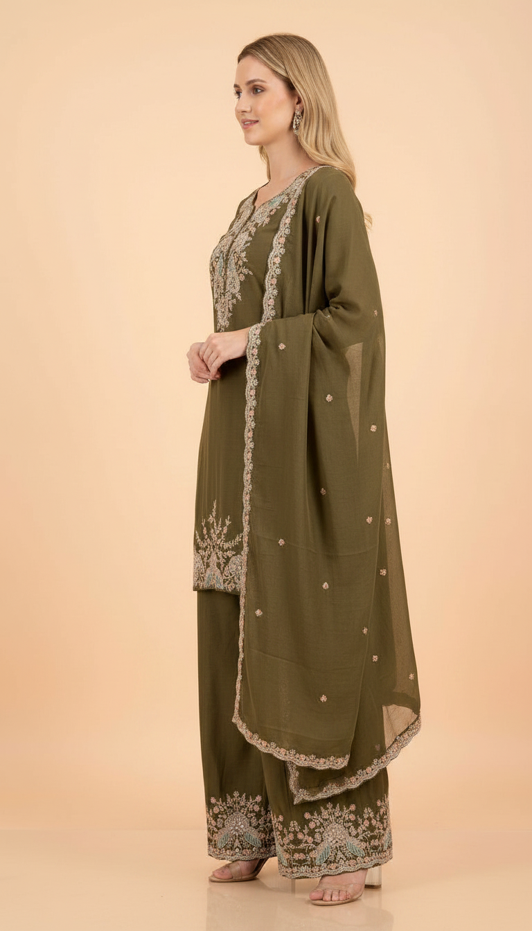 Fancy Embroidered Work Party Wear Stitched Flapper Suit 3564 L / HC002120 view 2