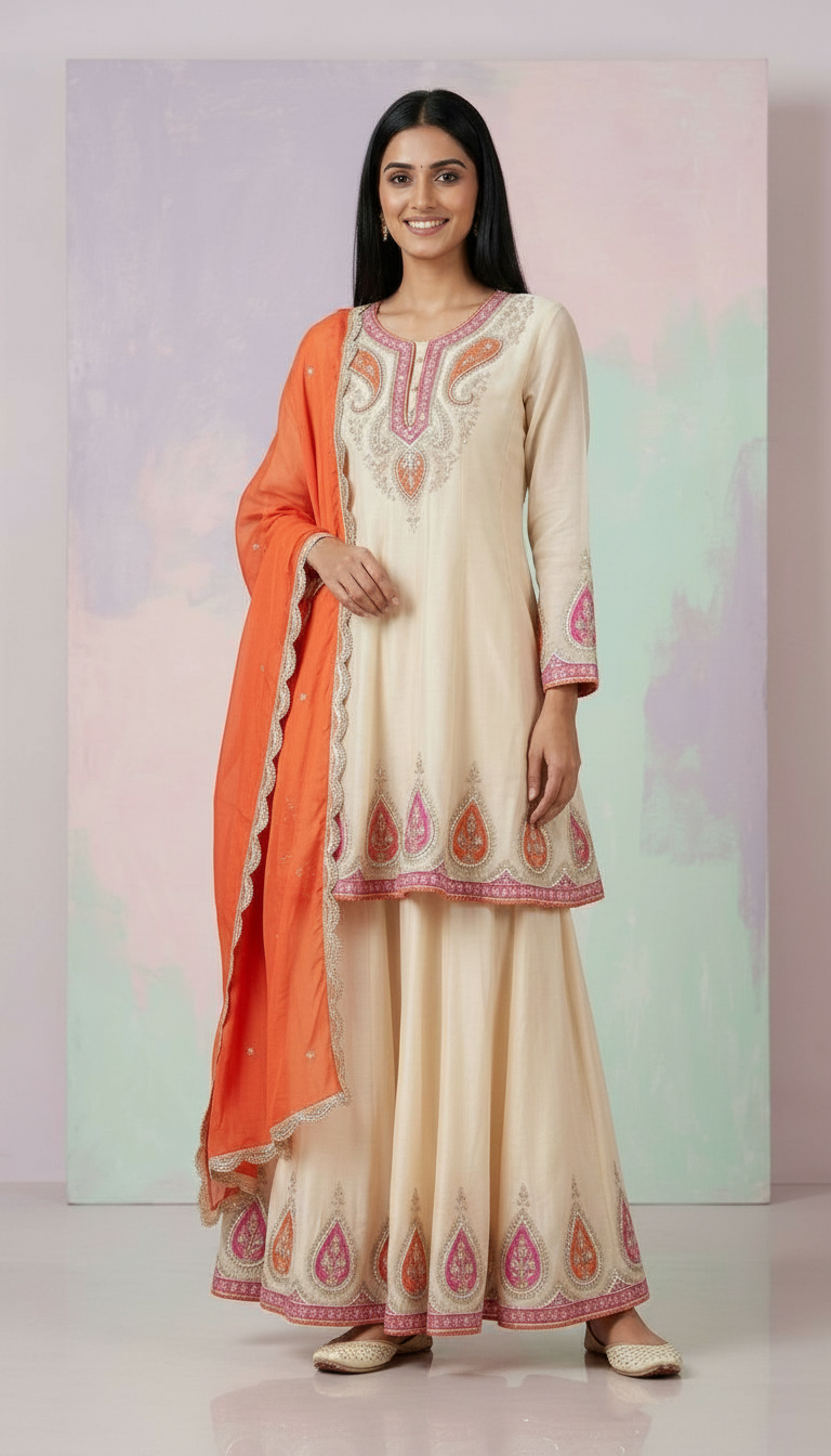 Stylish Embroidered Fancy Work Stitched Flapper Party Wear Suit  - 2831 / HC002127 view 3