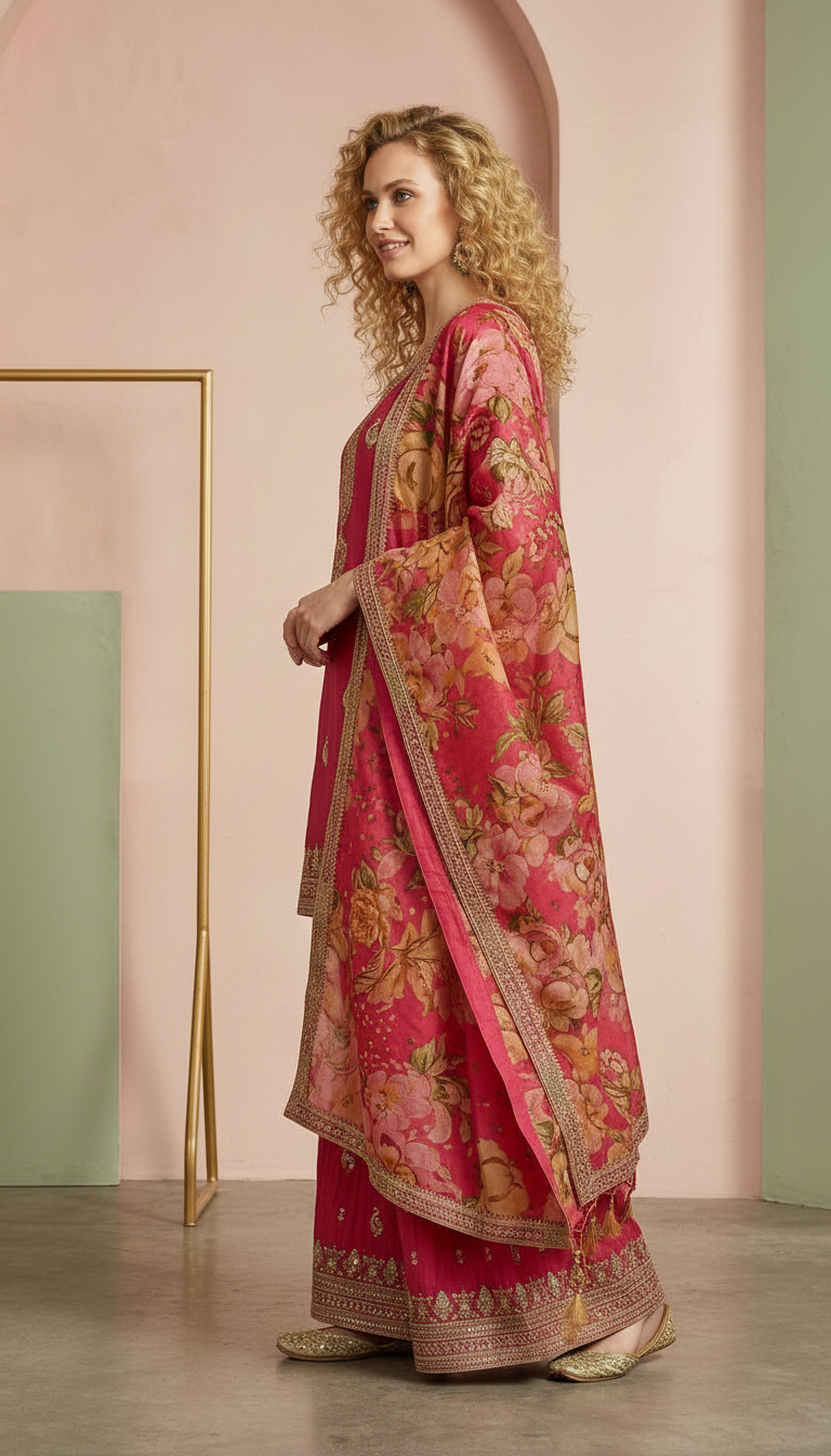 Elegant Soft Silk Embroidered Work Stitched Flapper Suit Set - 10023 / SD00164 view 3